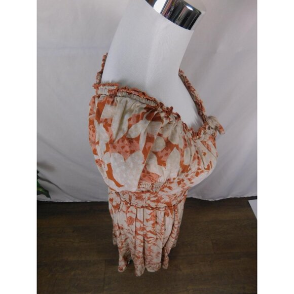 Old Navy Dress Womens Medium Orange Floral Maxi Boho Smocked Waist Cap Sleeve - Picture 9 of 12